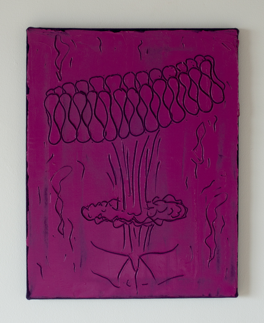 Ruffle Bomb, oil paint on purple velvet.